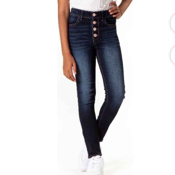 Girls Size 18 Super Skinny Stretch High Rise Dark blue Jeans NWT snap front - Picture 1 of 10